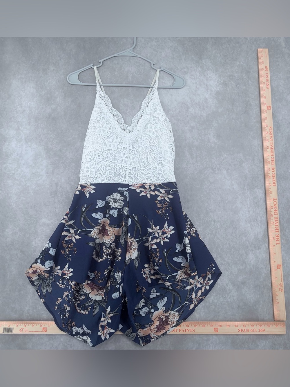 Lace Bodice Floral Navy Skater Romper large women’s tank